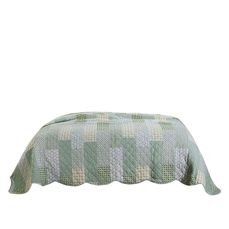 Reversible Fabric Twin Size Quilt Set with Geometric Pattern Motif， Green