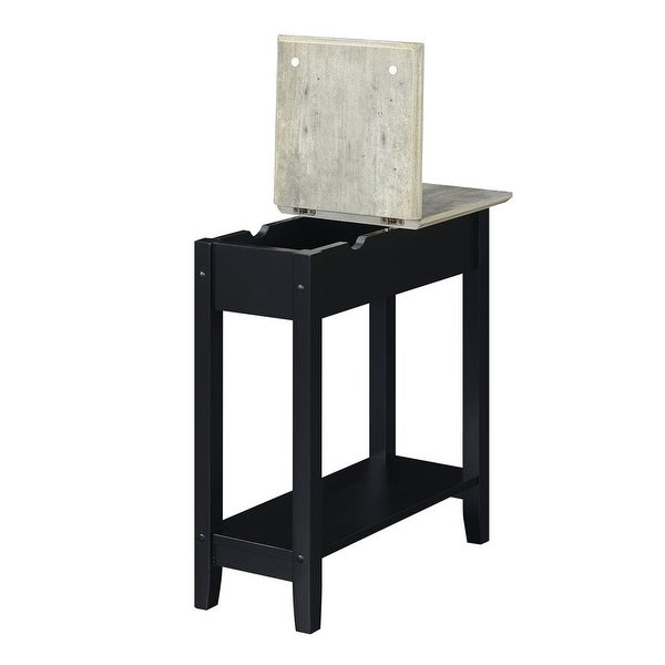 American Heritage Flip Top End Table with Charging Station， Faux Birch/Black