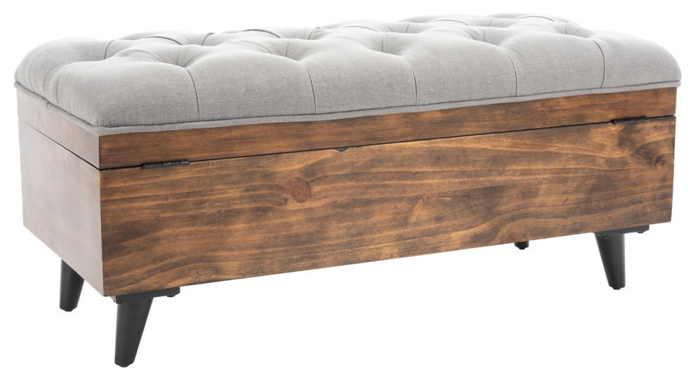 Mia Tufted Cocktail Bench/Ottoman  Gray/Dark Oak   Midcentury   Footstools And Ottomans   by Rustic Home Furniture Deco  Houzz