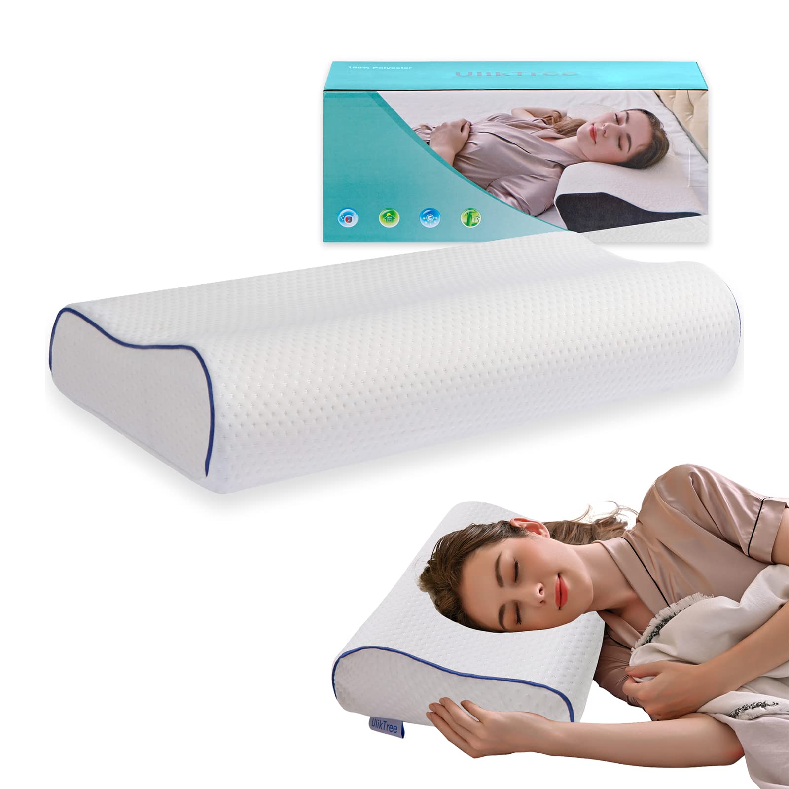 UlikTree Neck and Cervical Pillow Memory Foam Pillow for Neck and Shoulder Pain Relief Bed Sleeping Contoured Support Pillow for Side Sleepers, Back and Stomach Sleepers