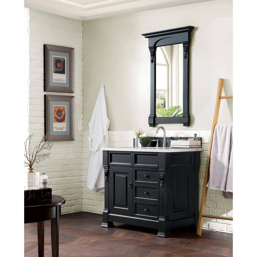 James Martin Vanities Brookfield 36 in. W x 23.5 in. D x 34.3 in. H Bathroom Vanity in Antique Black with Solid Surface Top in Arctic Fall 147-114-5536-3AF