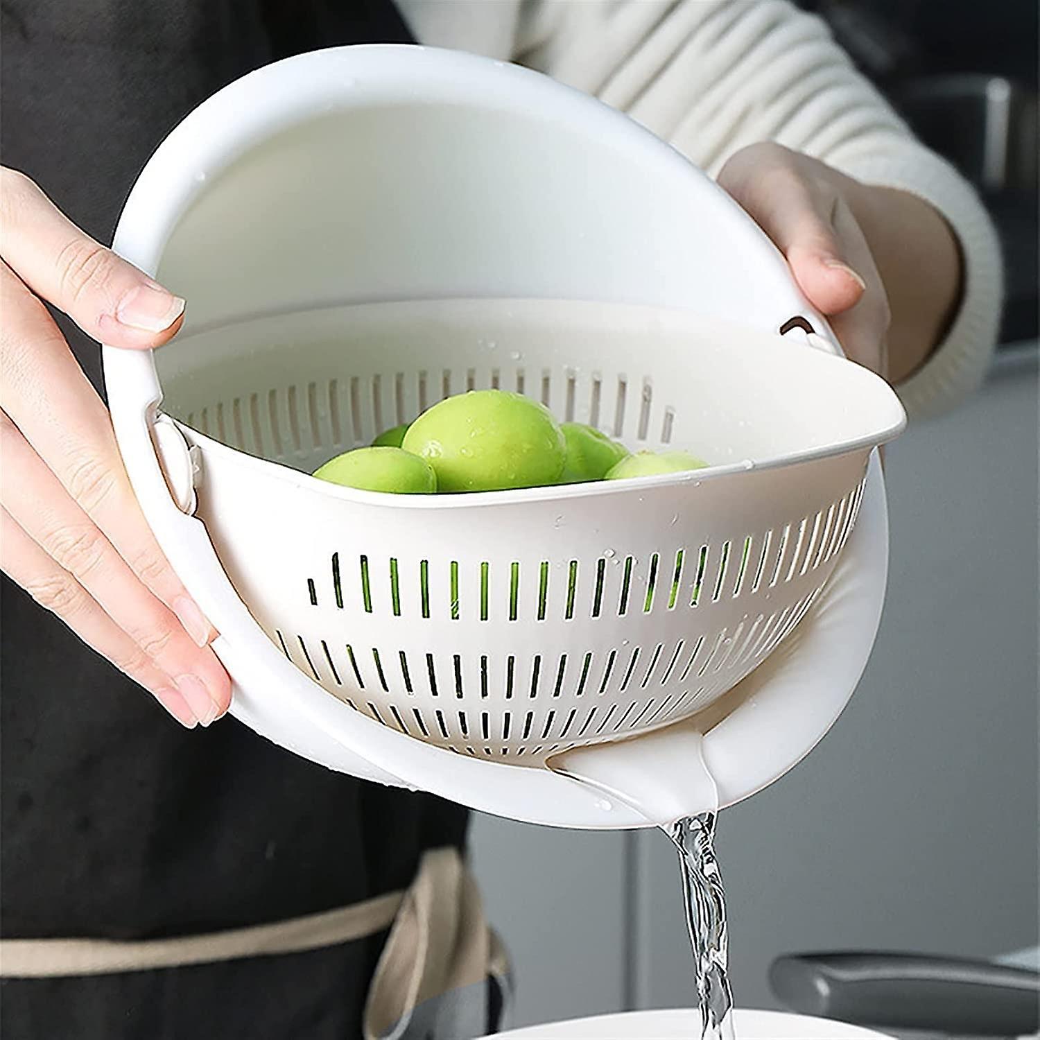 Sieves Sink Strainer Kitchen Drain Basket Bowl Rice Washing Colander Basket Strainer Noodles Vegetable Fruit Double Drain Storage Basket Kitchen Tool