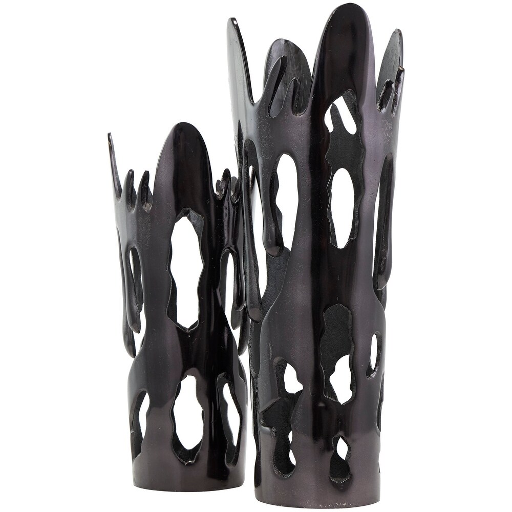 Silver  Gold or Black Aluminum Drip Vase with Melting Designed Body (Set of 2)