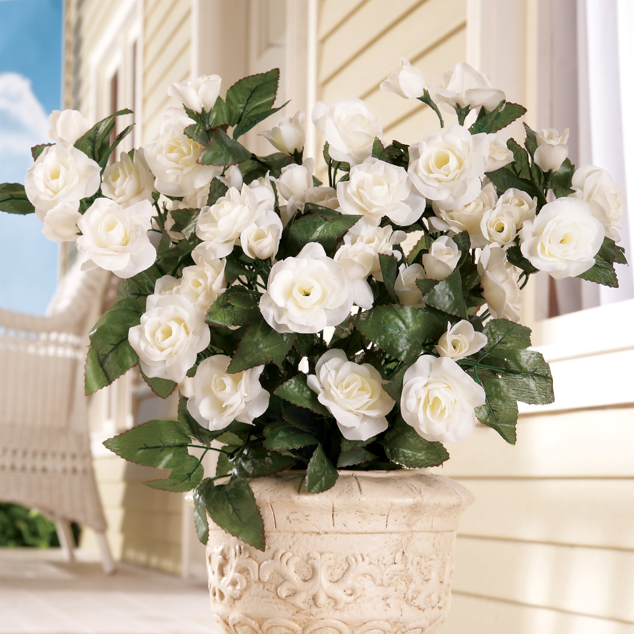 Collections Etc Artificial Floral Rose Bushes - Set of 3， Maintenance Free， White， 18