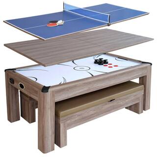 Hathaway Driftwood 7 ft. Air Hockey Table Combo Set with Benches BG1137H