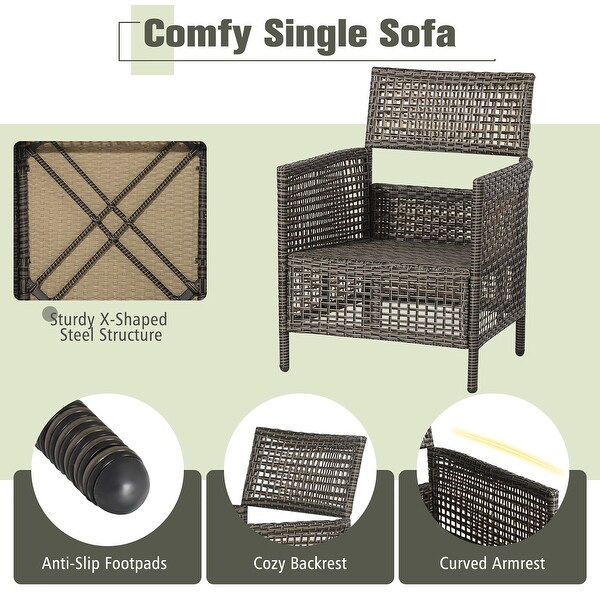 Costway Patiojoy 3PCS Patio Rattan Furniture Set Cushioned Sofas Wood