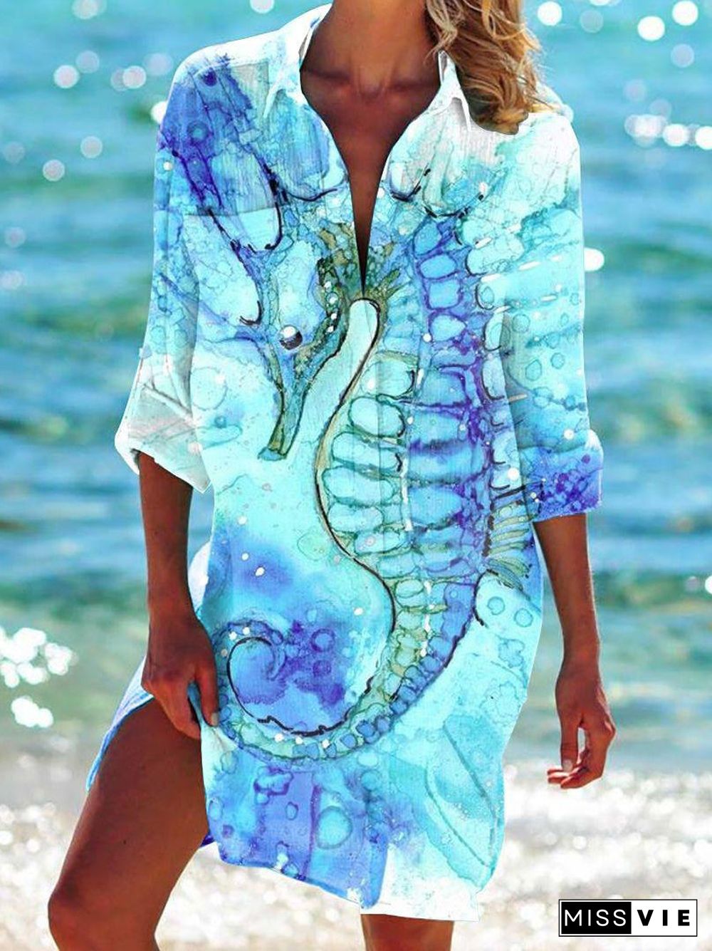 Seahorse Print Holiday Shirt Dress