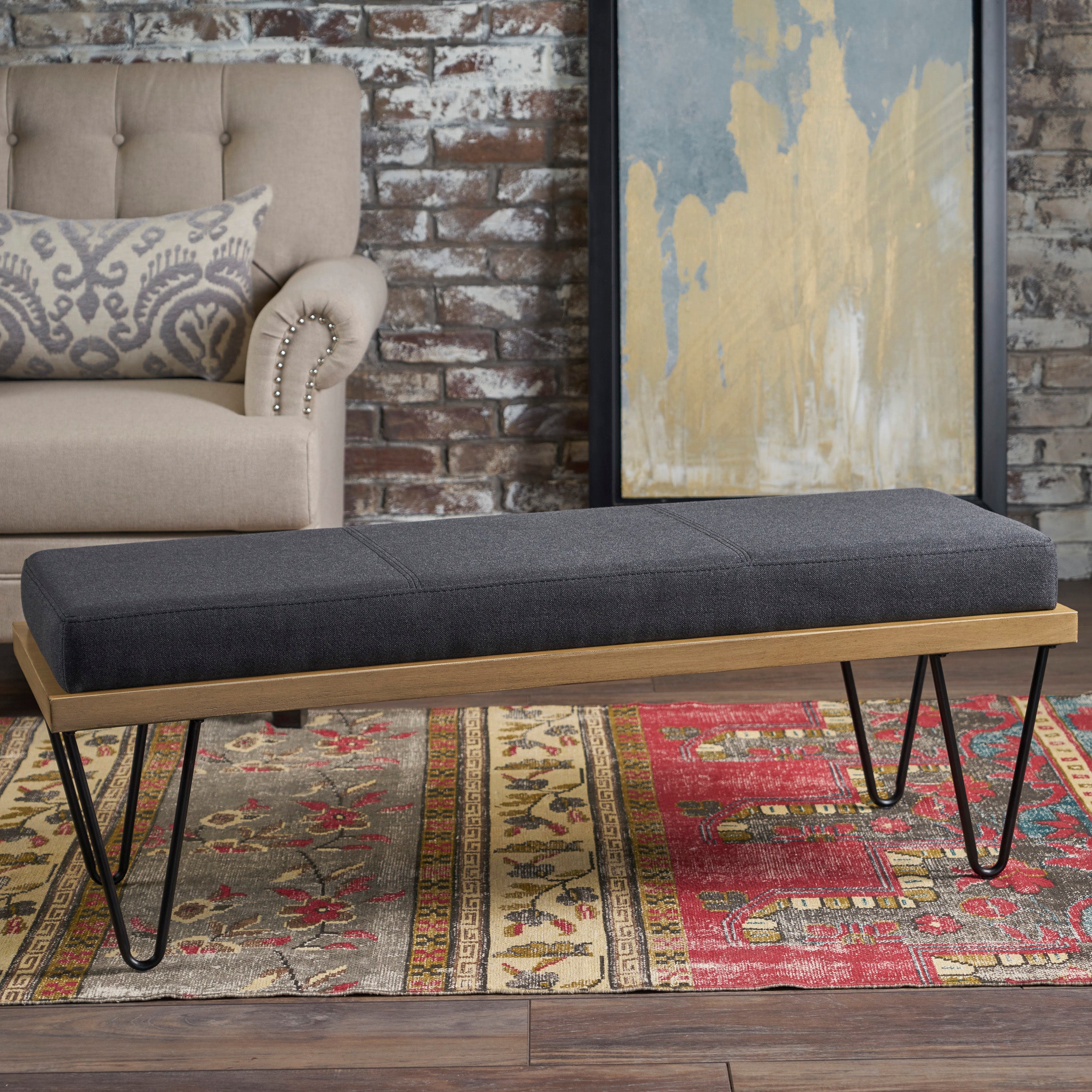 Elaina Industrial Modern Fabric Bench