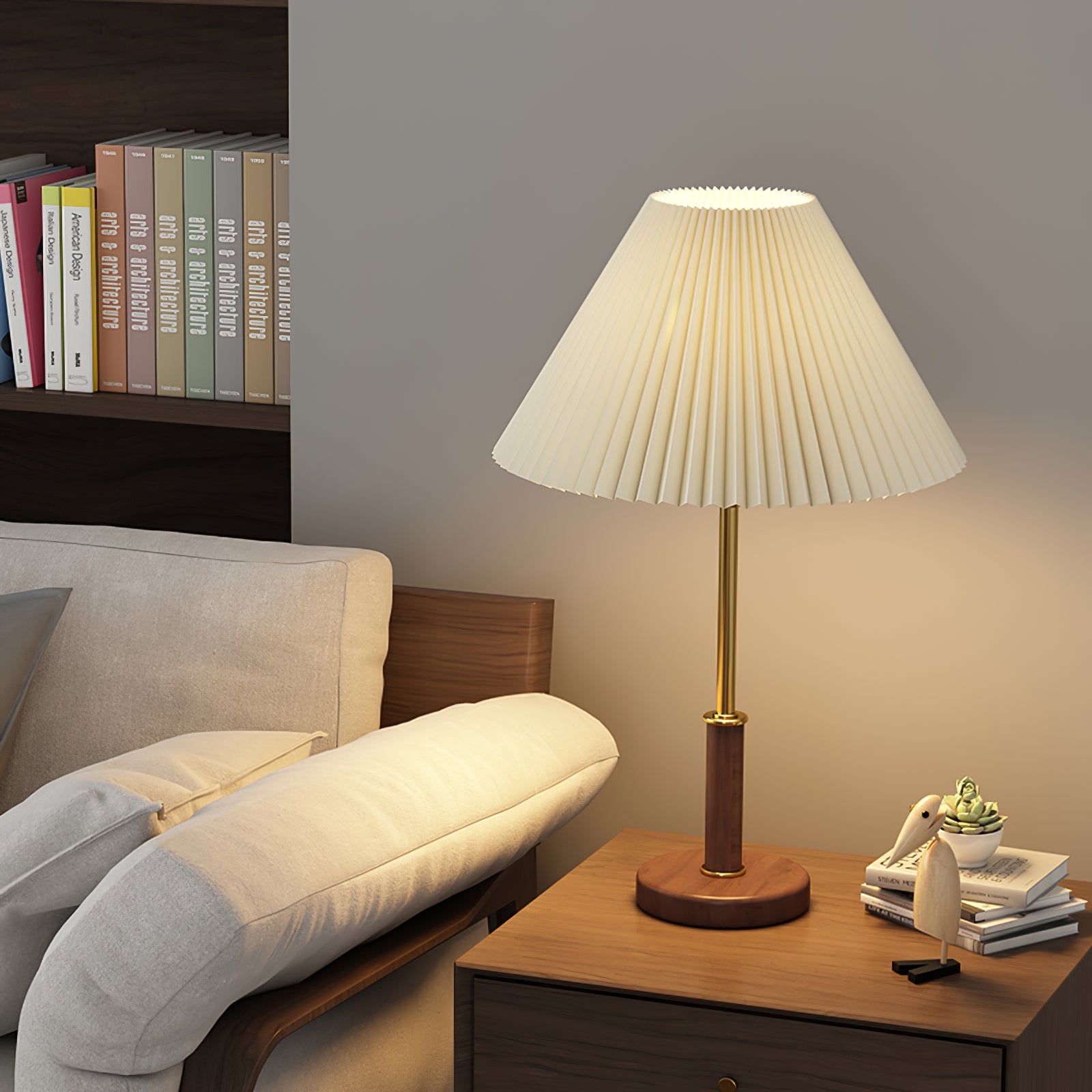 Pleated Walnut Table Lamp