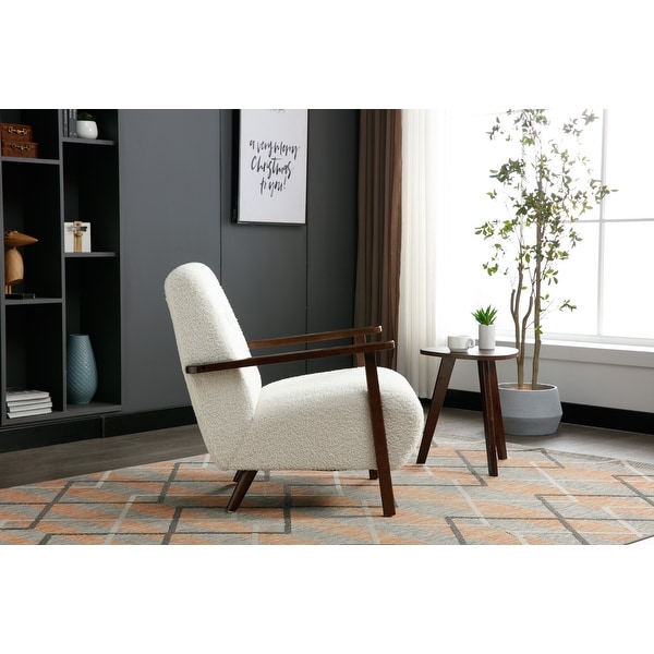 Wood Frame Living Room Accent Chair Modern Armchair Lounge Chair Sofa Removable Cushion Seat Arm Chairs， White Teddy