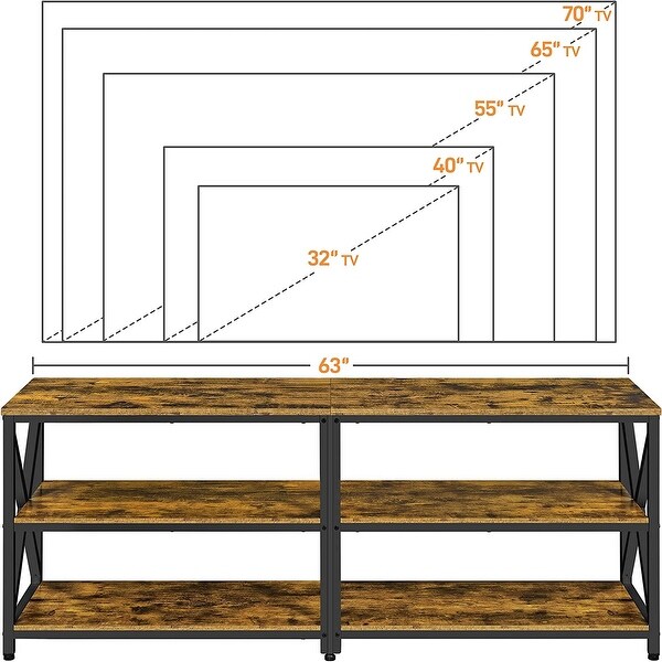 3 Tiers TV Stand for up to 70 Inch TVs， Industrial Media Entertainment Center TV Stand with Storage Shelves for Home