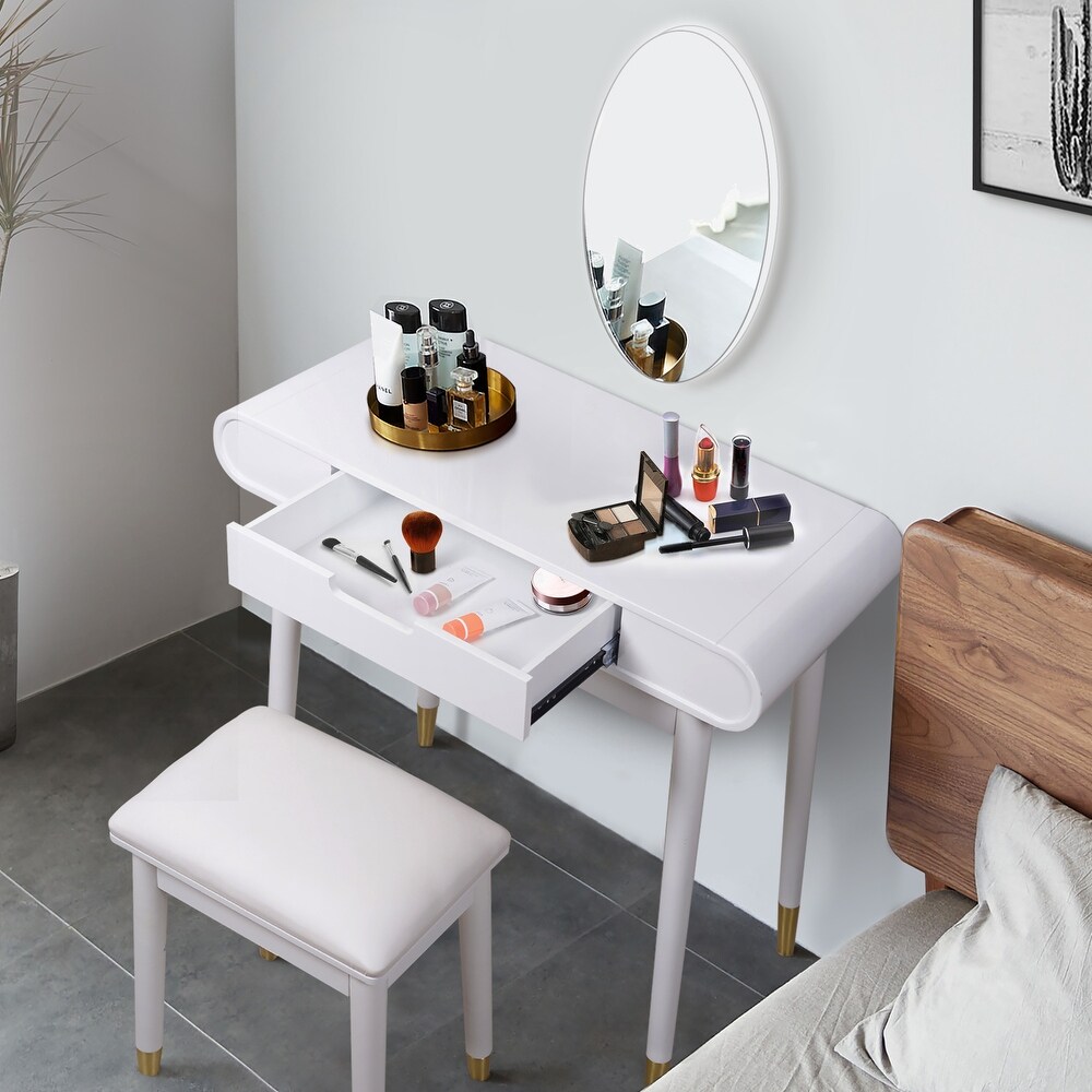 White Makeup Vanity Set with Stool