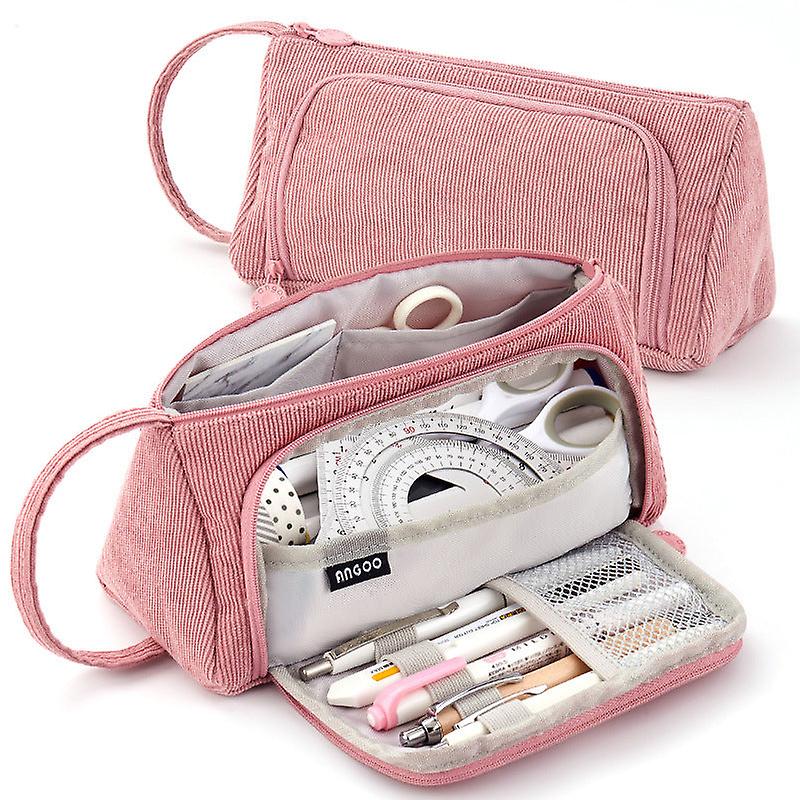 Pencil Case Zipper Large Capacity Pen Pouch Stationery Bags (Pink)