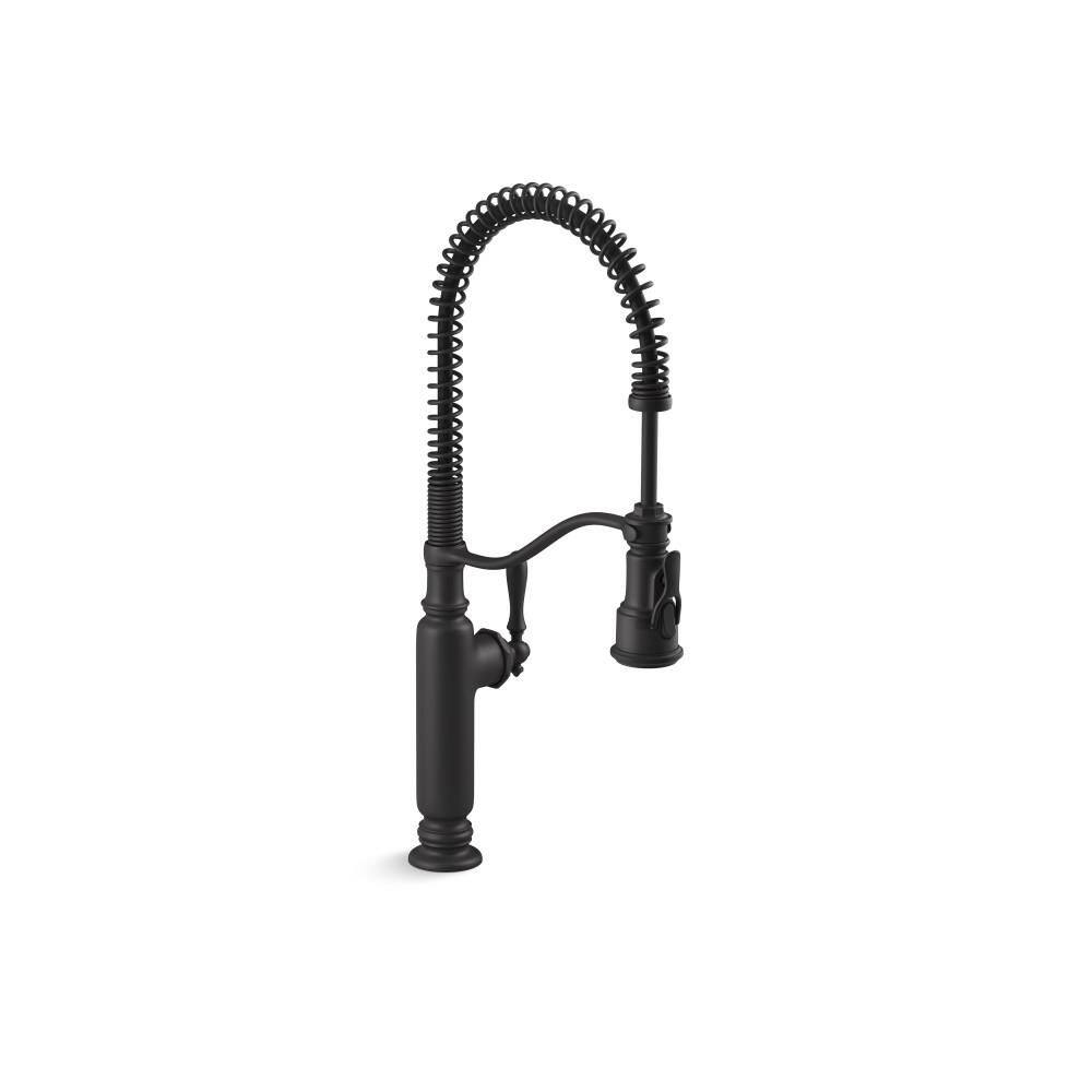 KOHLER Tournant Single Handle Semi-Professional Kitchen Sink Faucet with 3-Function Sprayhead in Matte Black 77515-BL