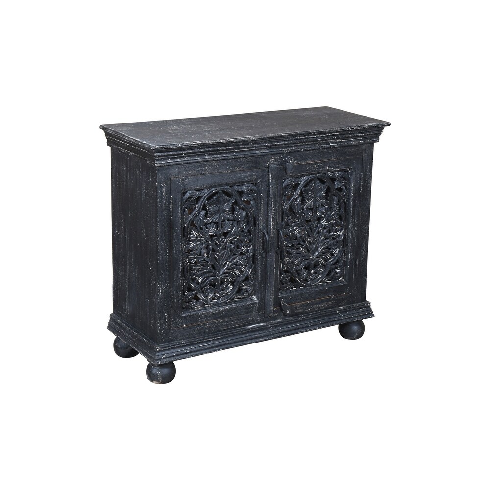 Luna Black Hand carved 2 Door Accent Cabinet