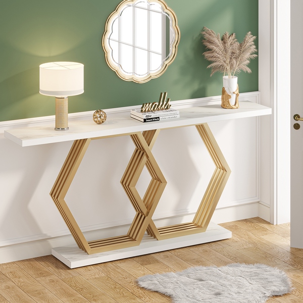 Tribesigns 42 inches Modern Gold Console Table with Geometric Metal Base