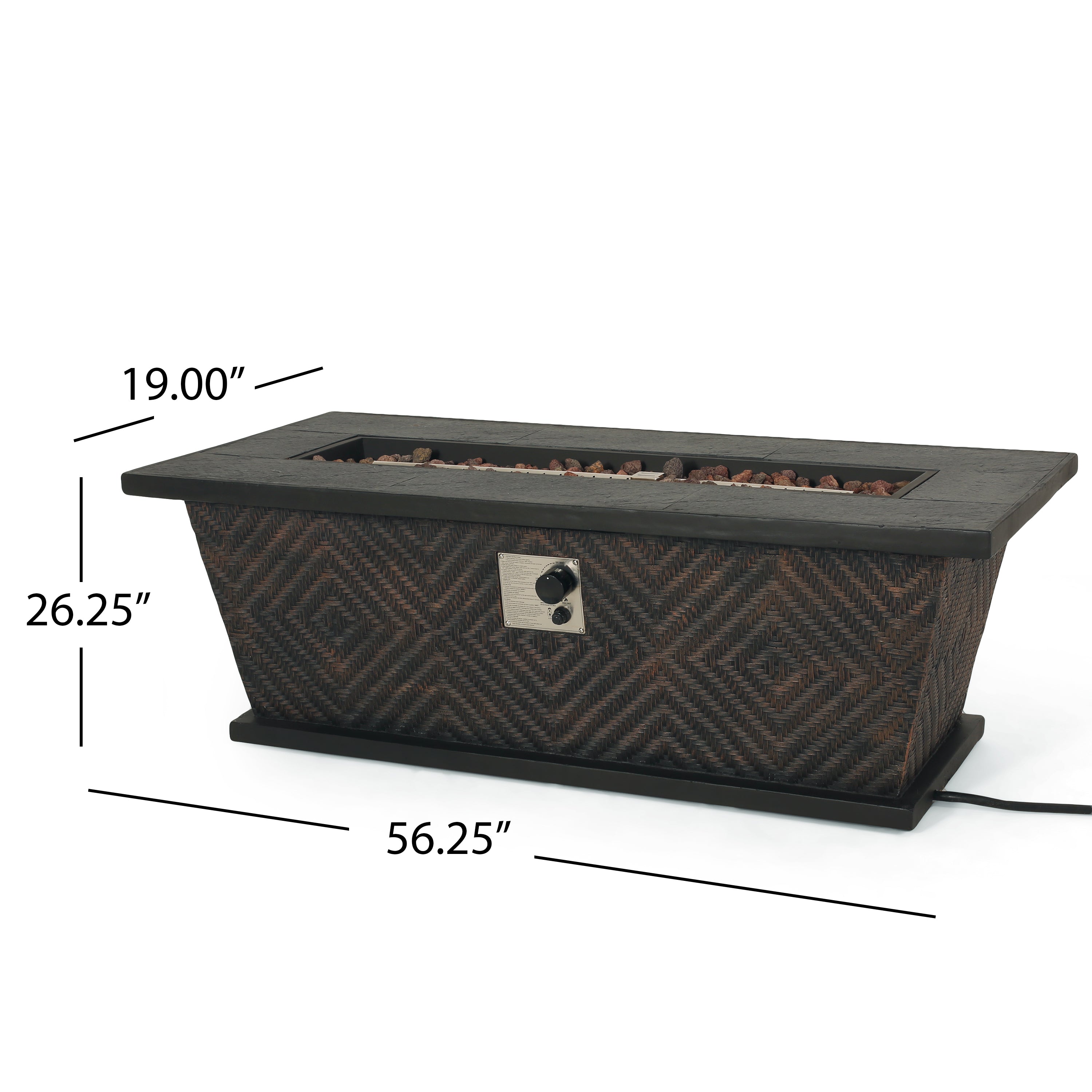 La Jolla Outdoor 50,000 BTU Lightweight Concrete Rectangular Fire Pit (No Tank Holder), Brown