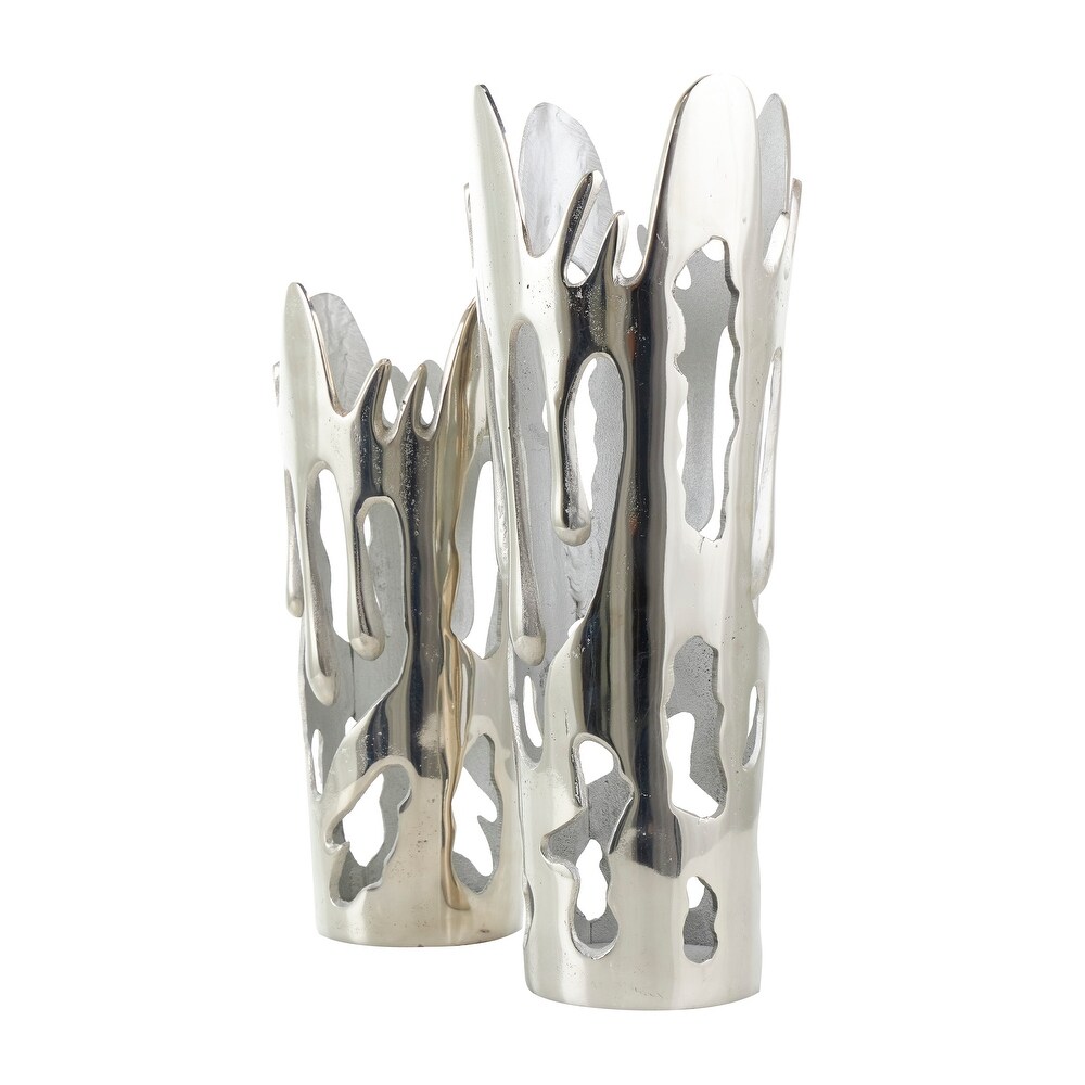 Silver  Gold or Black Aluminum Drip Vase with Melting Designed Body (Set of 2)