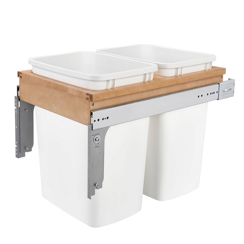 Rev-A-Shelf Double Pull Out Top Mount Trash Can 35 Quart， White， 4WCTM-18DM2