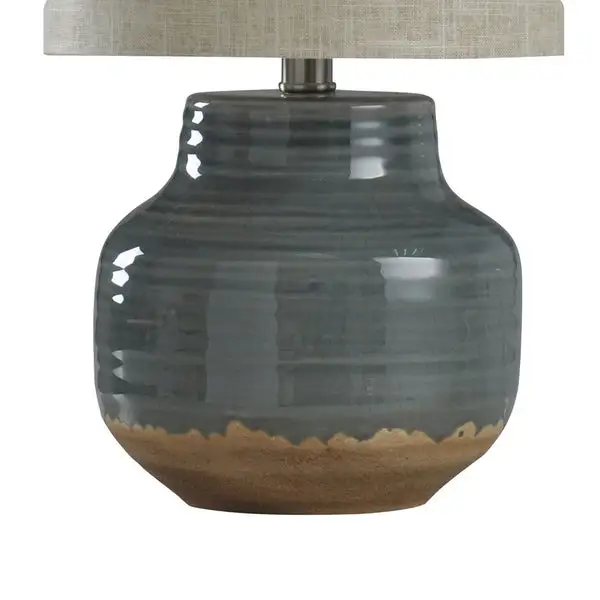 StyleCraft Prova Grey Ceramic Table Lamp - Beige Hardback Fabric Shade