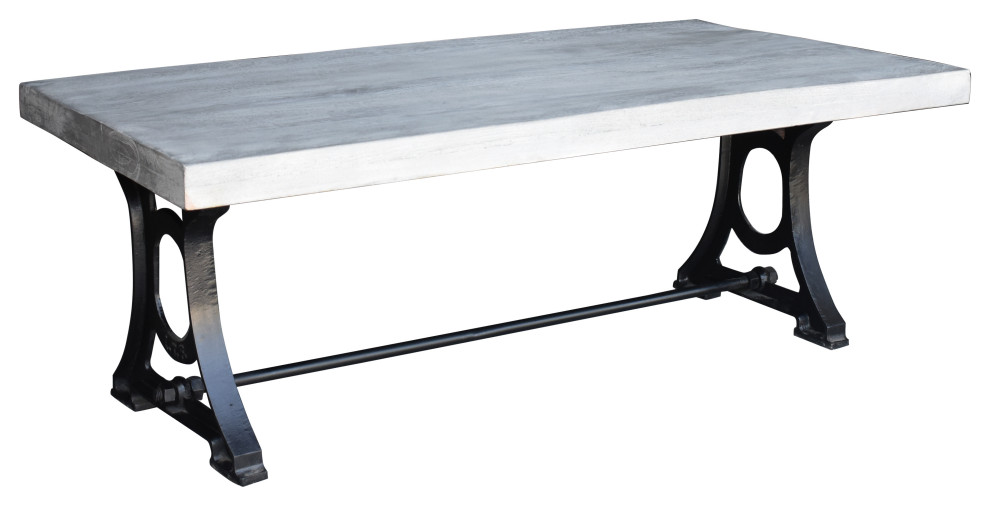 Muan Rustic Grey Wash Mango Wood Coffee Table With Ironwork Base   Industrial   Coffee Tables   by Chic Teak  Houzz