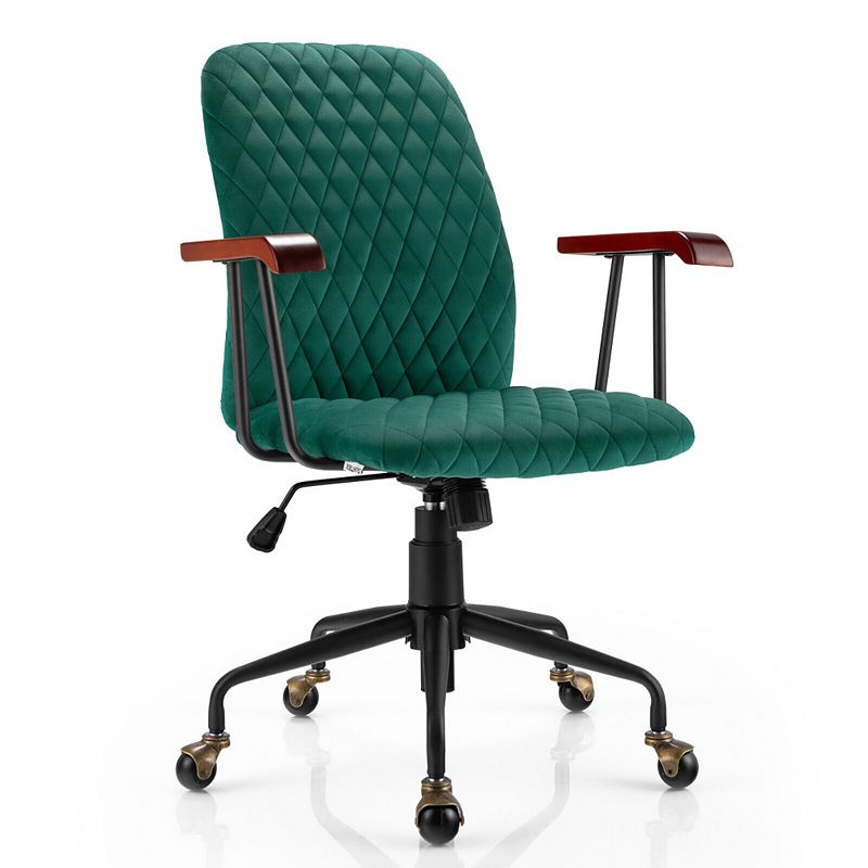 Velvet Home Office Chair with Wooden Armrest