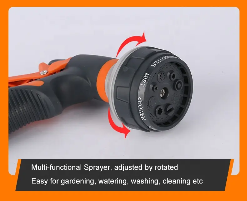 Factory Supply Garden Lawn Irrigation Plastic Water Hose Connect 8 Spray Patterns Water Trigger Spray Nozzle