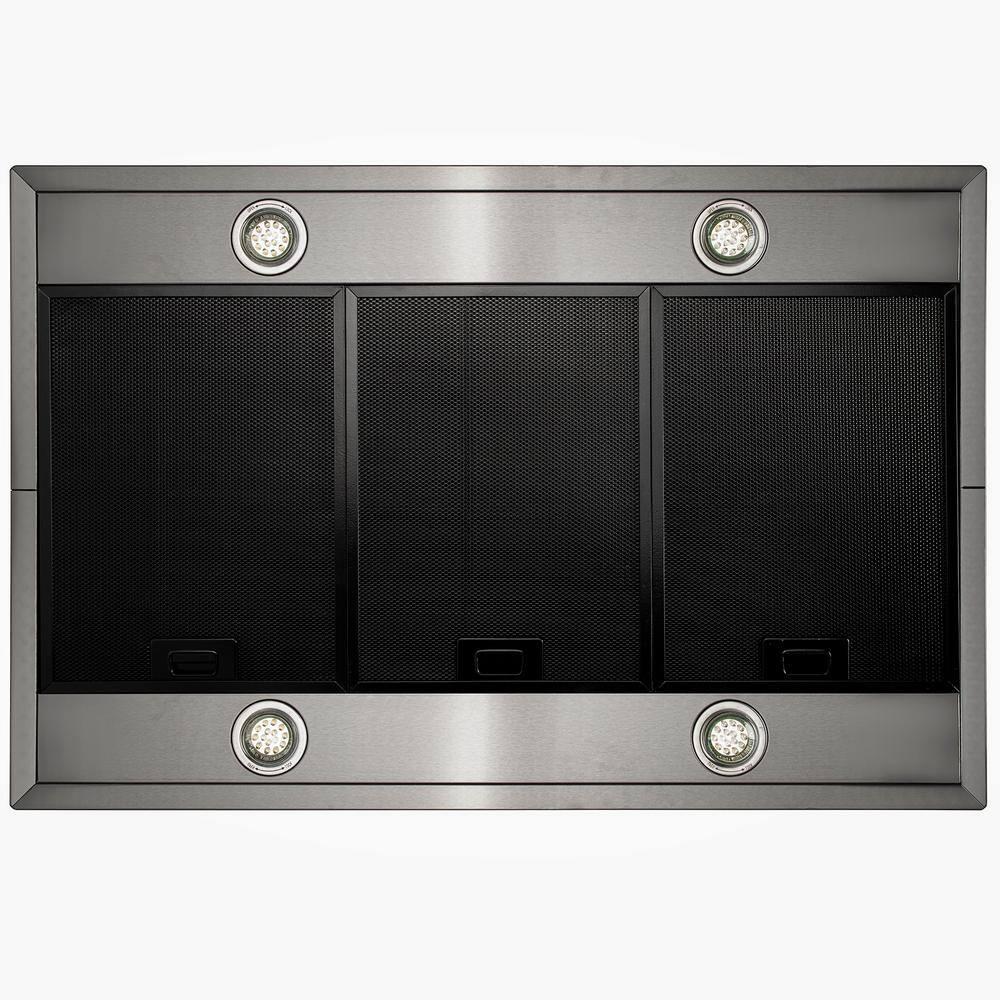 AKDY 36 in 343 CFM Convertible Island Mount Range Hood with Lights and Touch Control in Black Stainless Steel