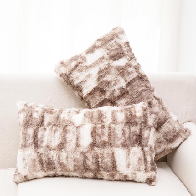 Cheer Collection Luxuriously Soft Faux Fur Throw Pillow With Inserts Set Of 2 Marble Brown