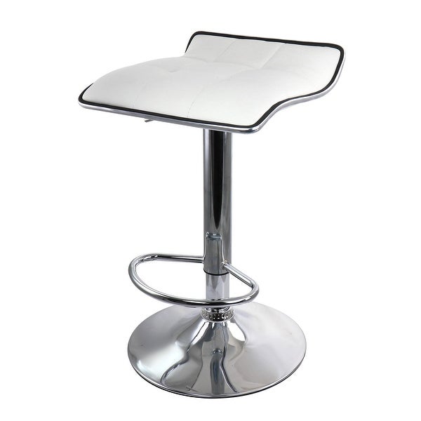 Elama 2 Piece Tufted Faux Leather Adjustable Bar Stool with Low Back in White with Chrome Base