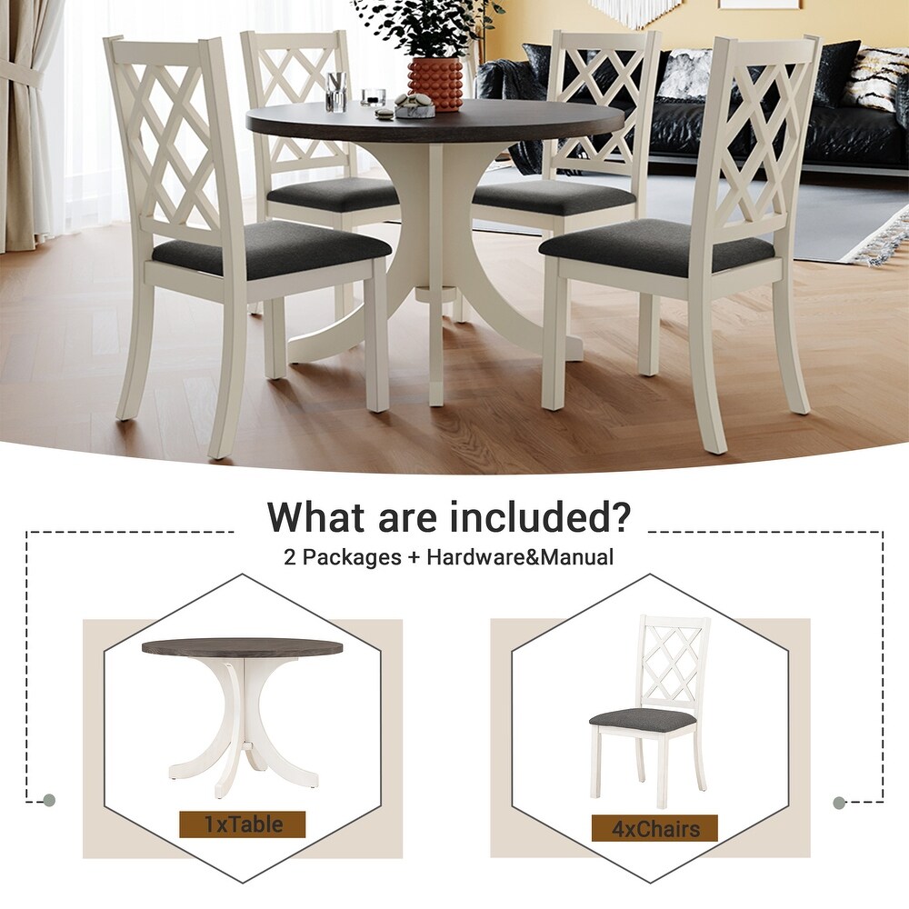 5 Piece Wood Round Dining Table Set with 4 Chairs