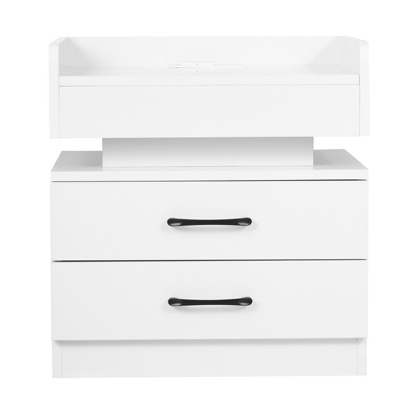 Nightstand with 2 Drawers and Remote Control LED Light - - 37953452