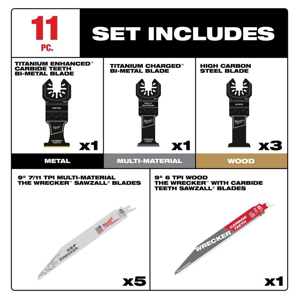 MW Multi-Tool Oscillating Blade Pack with WRECKER Sawzall Blades and Carbide Blade (11-Piece) 49-10-9122-48-00-5706T