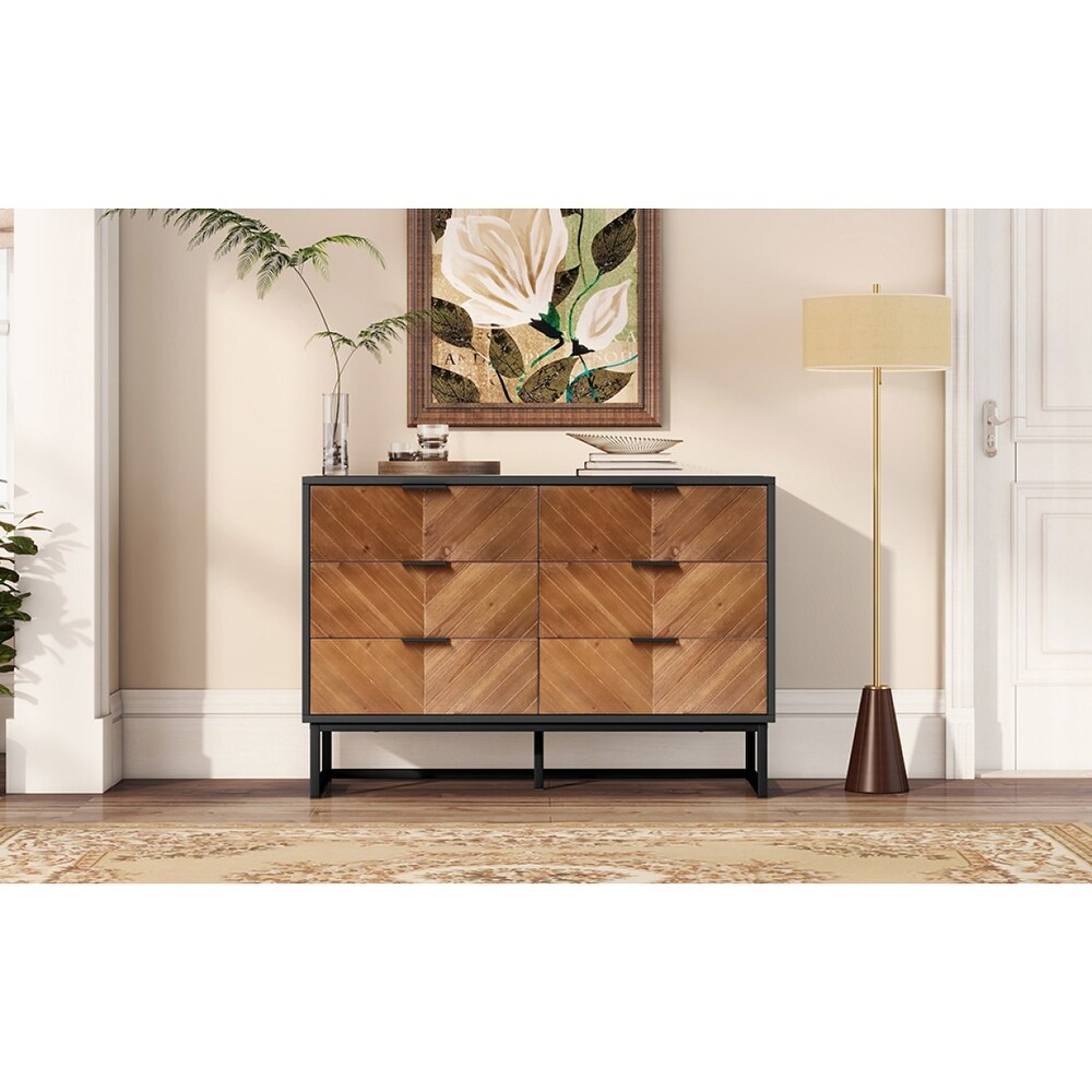 6 Drawer Dresser with Metal Base and Handle for Bedroom  Modern Storage Cabinet Sideboard  Chest of Drawers