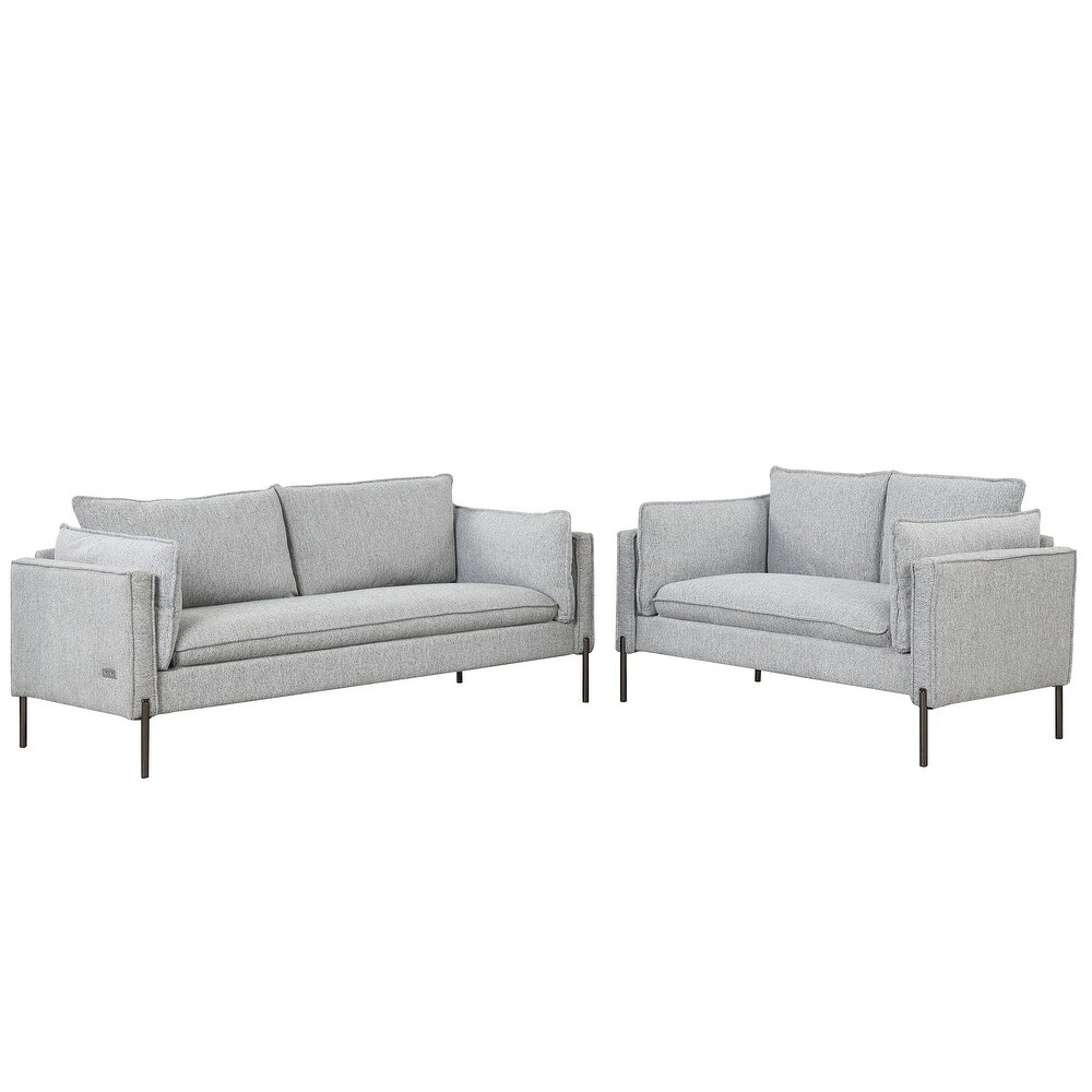 2 Piece Sofa Sets Modern Linen Fabric Upholstered  Loveseat and 3 Seat Couch Set Furniture with USB Charging Ports (2+3 seat)