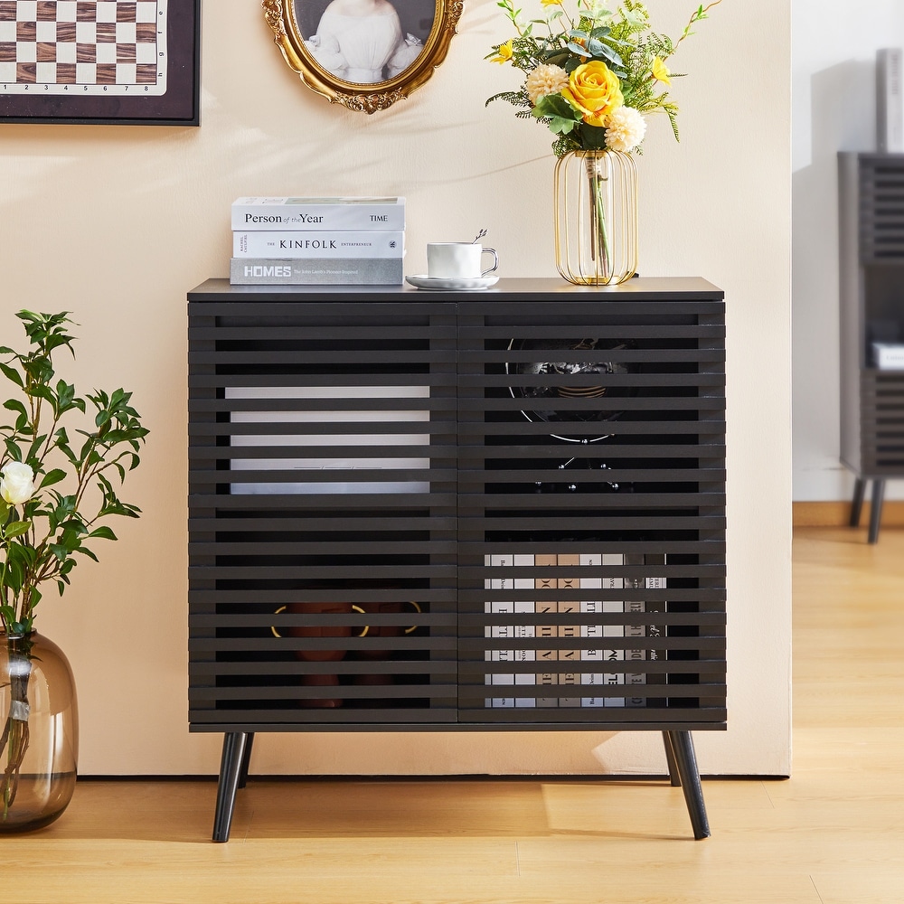 Black Sideboard Buffet Cabinet  Accent Storage Cabinet Kitchen Console Table with 2 Hollowed Out Doors