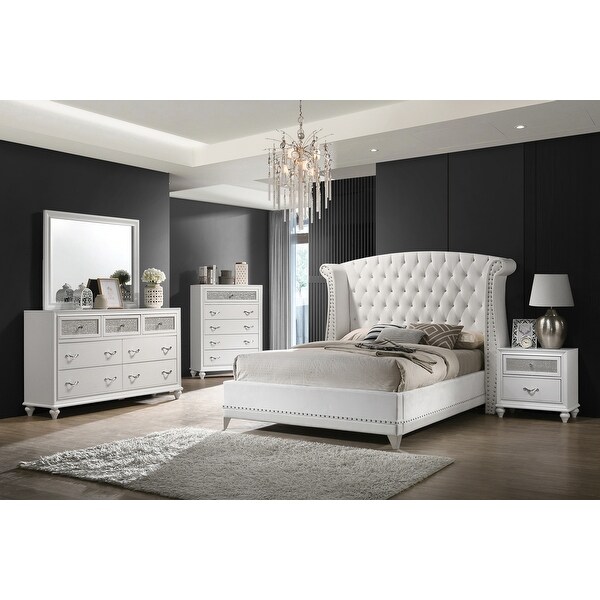 PU Eastern King Bedroom Set in Chrome and White - - 36135795