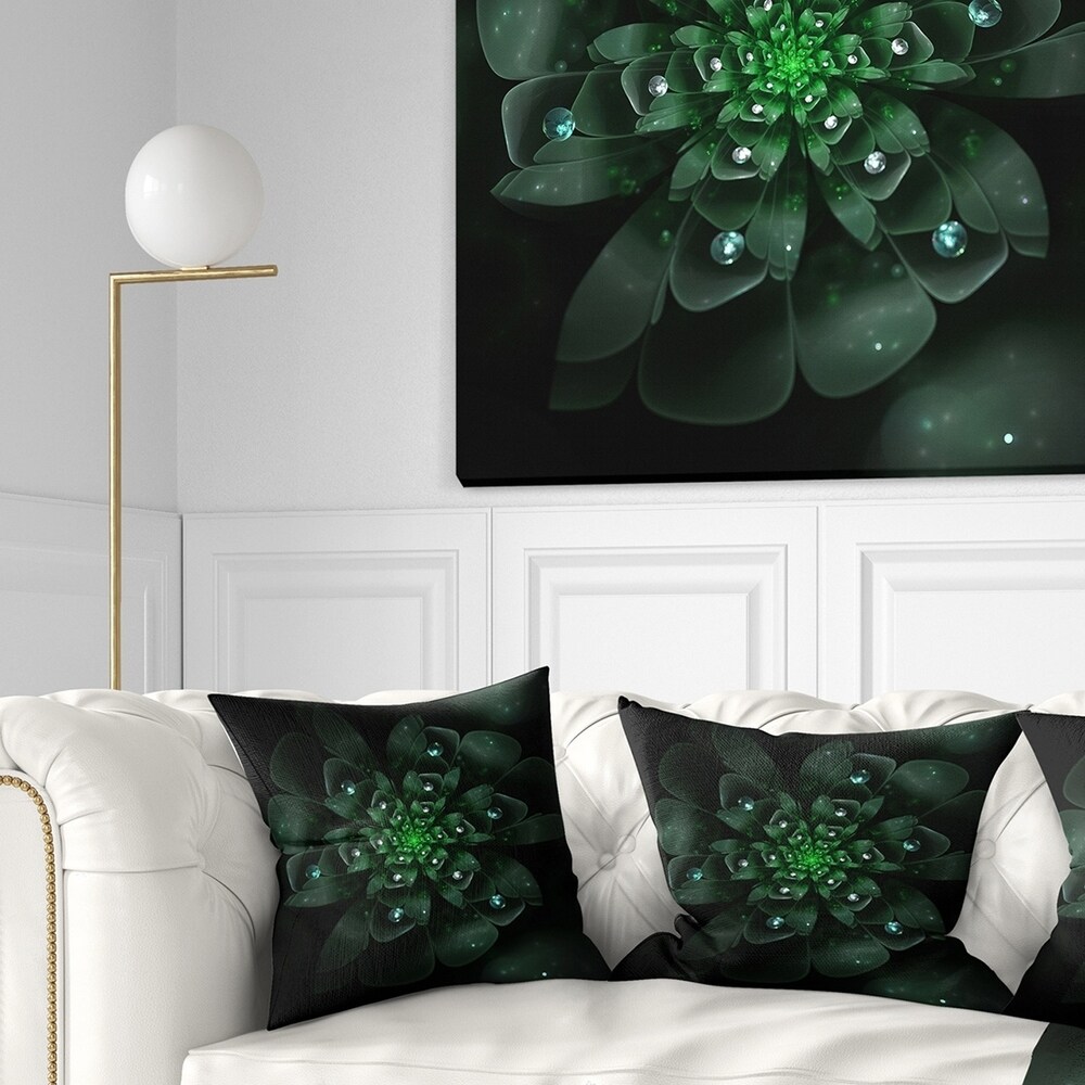 Designart 'Glowing Crystal Green Fractal Flower' Floral Throw Pillow