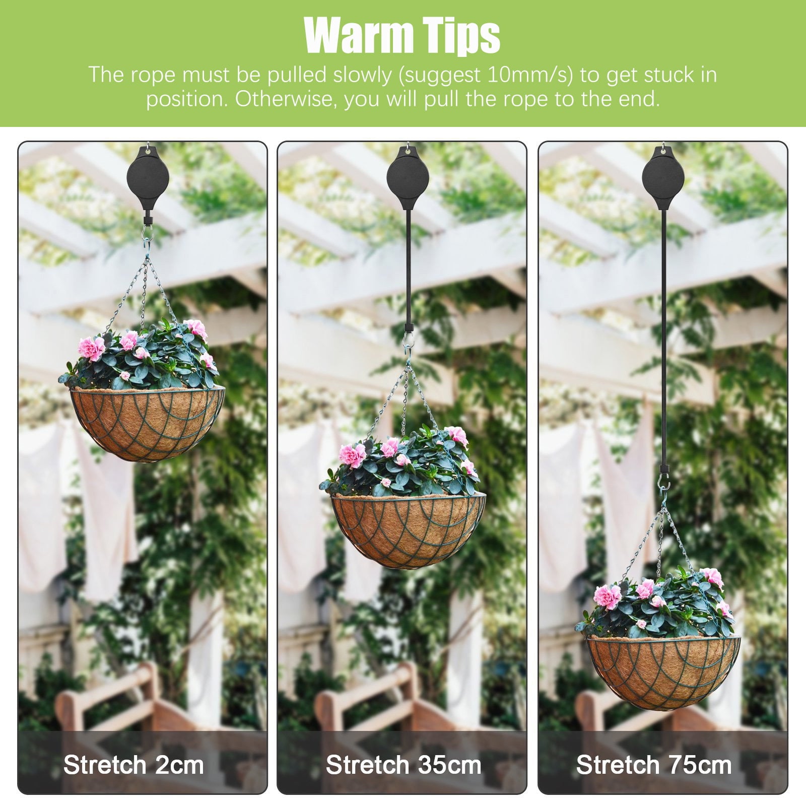 EEEkit 4pcs Plant Pulley Hanger Retractable Hanging Planters Garden Basket Hook for Bird Feeders Flower Pot, Black