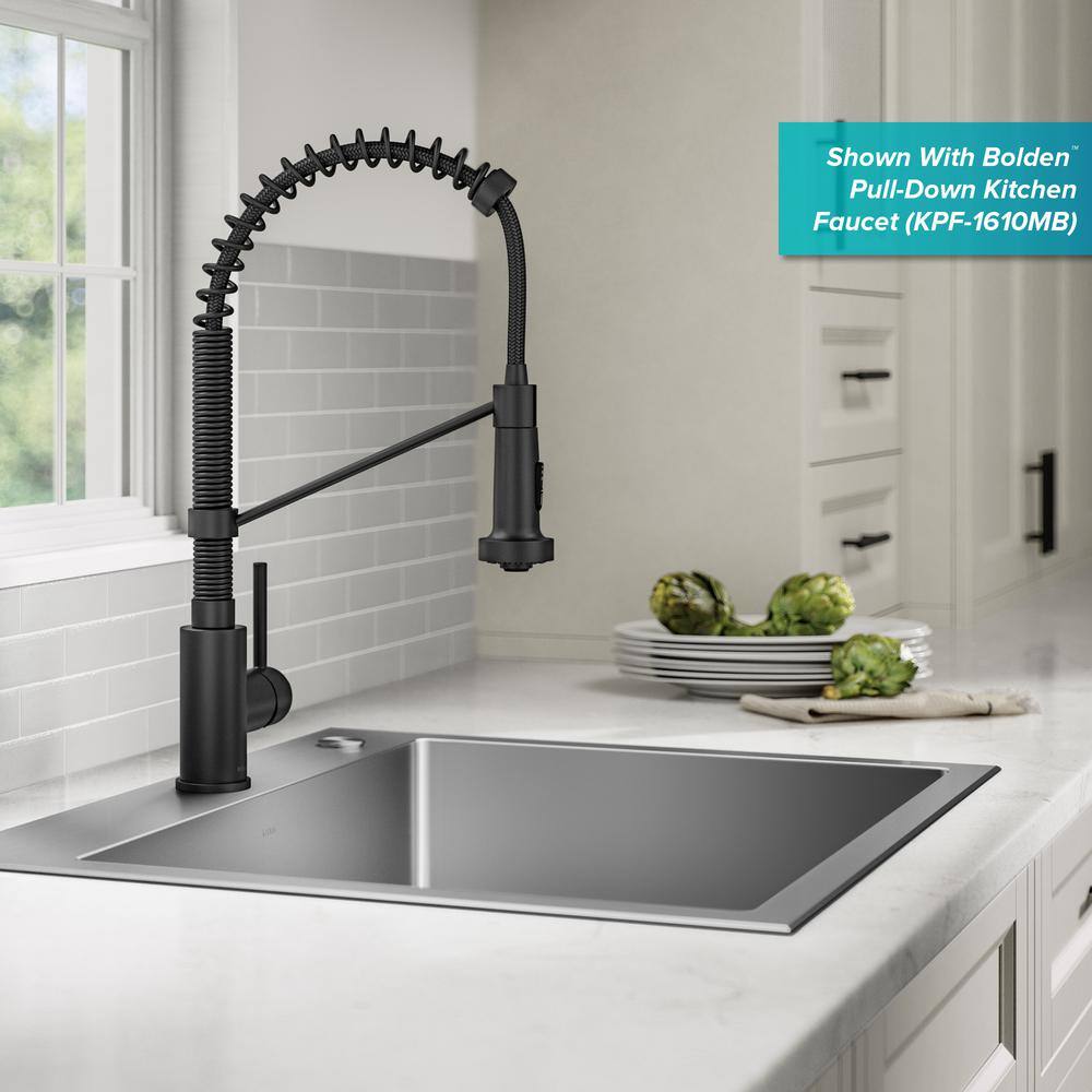 KRAUS Loften Stainless Steel 25 in. 1-Hole Single Bowl Drop-in  Undermount Kitchen Sink with Accessories KHT411-25