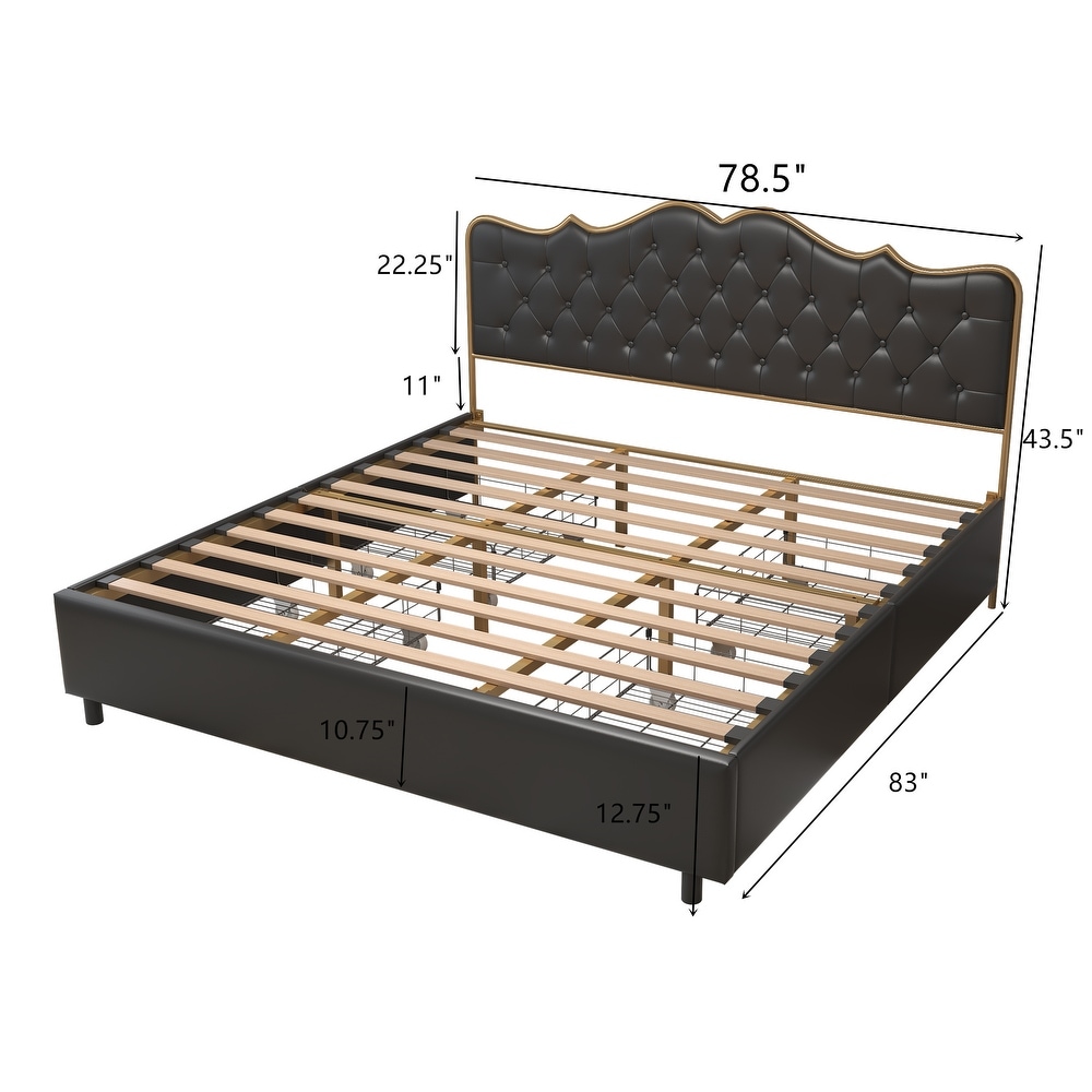 Metal frame sleeping bed with four storage drawer