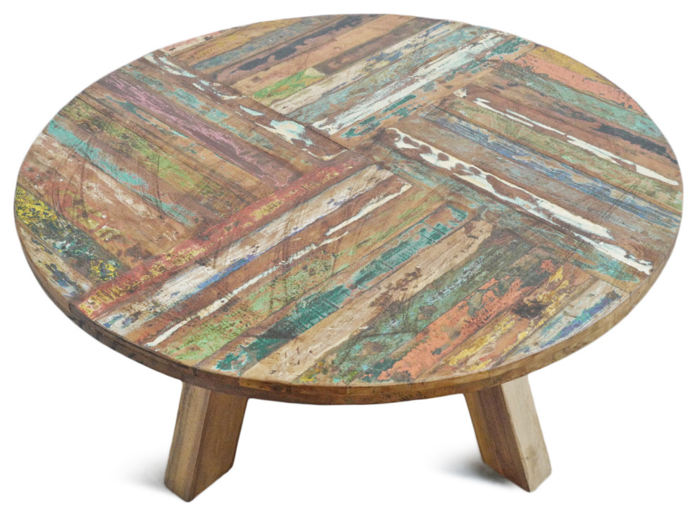 Reclaimed Round Boat Wood Coffee Table 2   Farmhouse   Coffee Tables   by Design Mix Furniture  Houzz