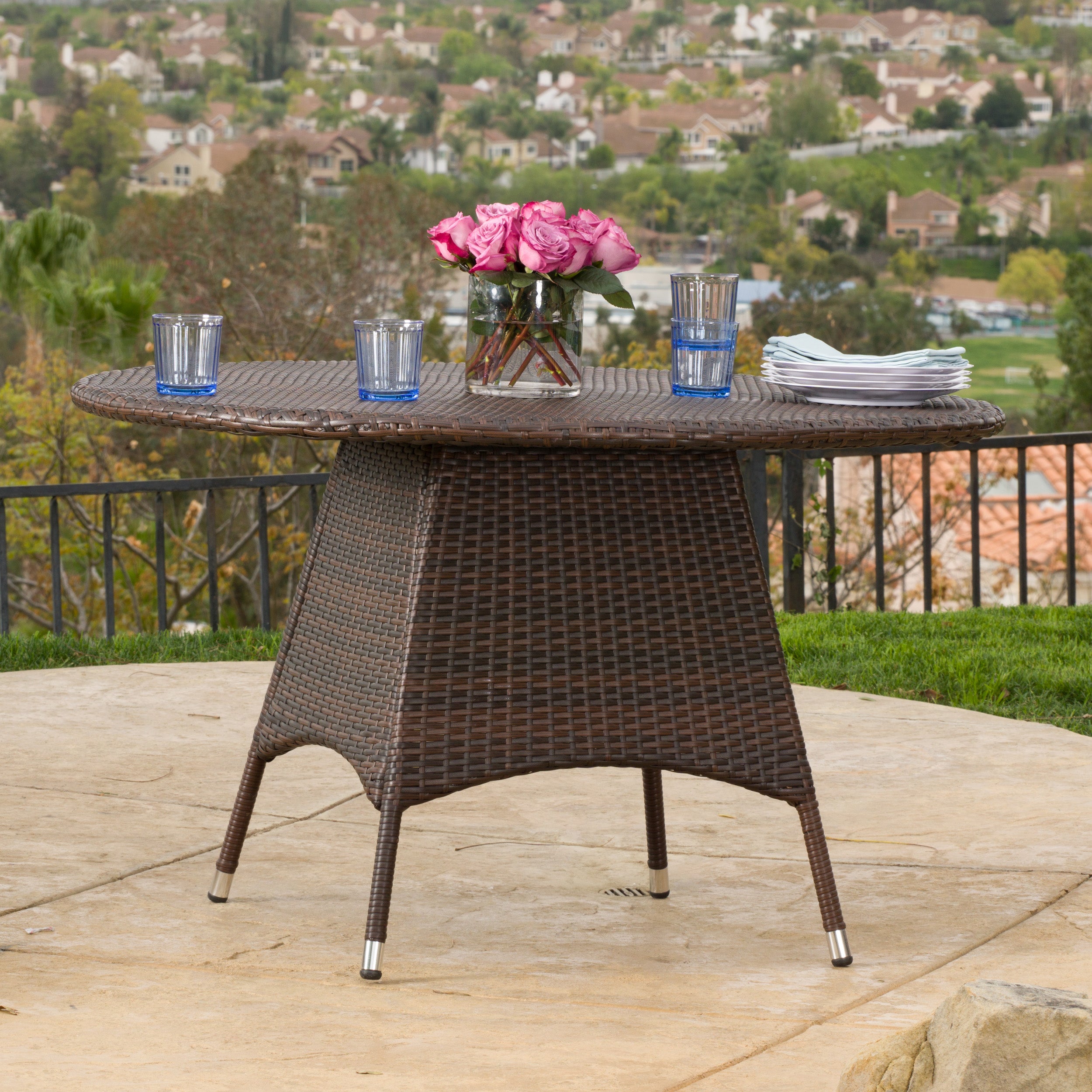 Kanza Outdoor Brown Wicker Round Dining Table