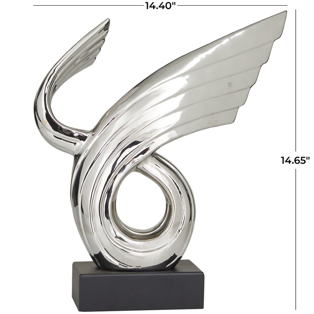 Gold or Silver Porcelain Wing Abstract Sculpture with Black Base