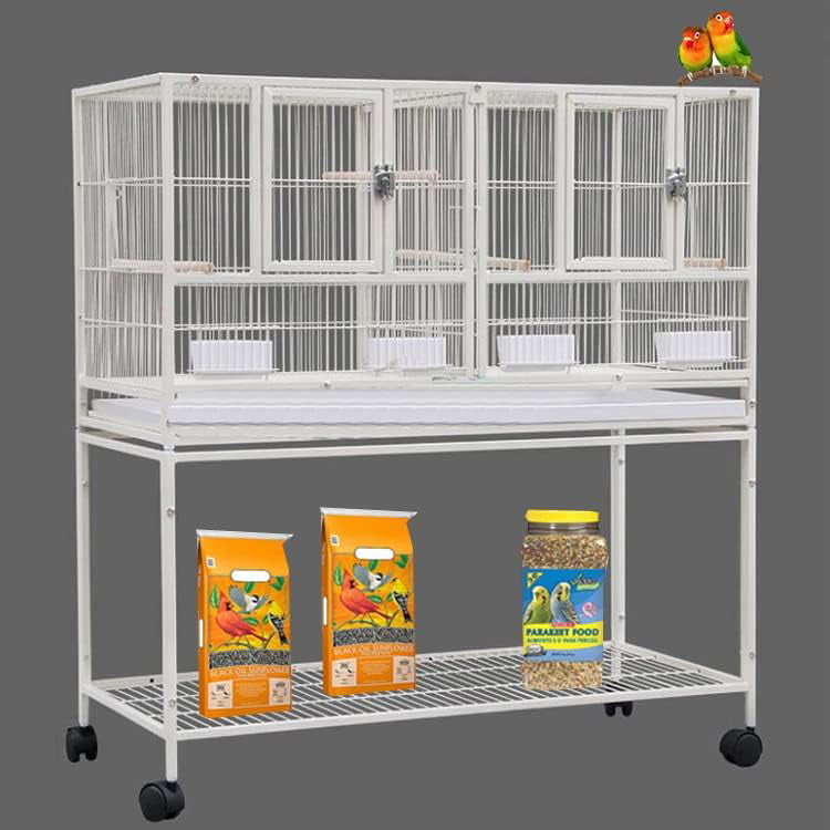 Single/Double/Triple Stackable Center Divided Breeder Breeding Bird Flight Double Rolling Cage For Aviaries Canaries Cockatiels Lovebirds Finches Budgies Small Parrots (White， Single Story)