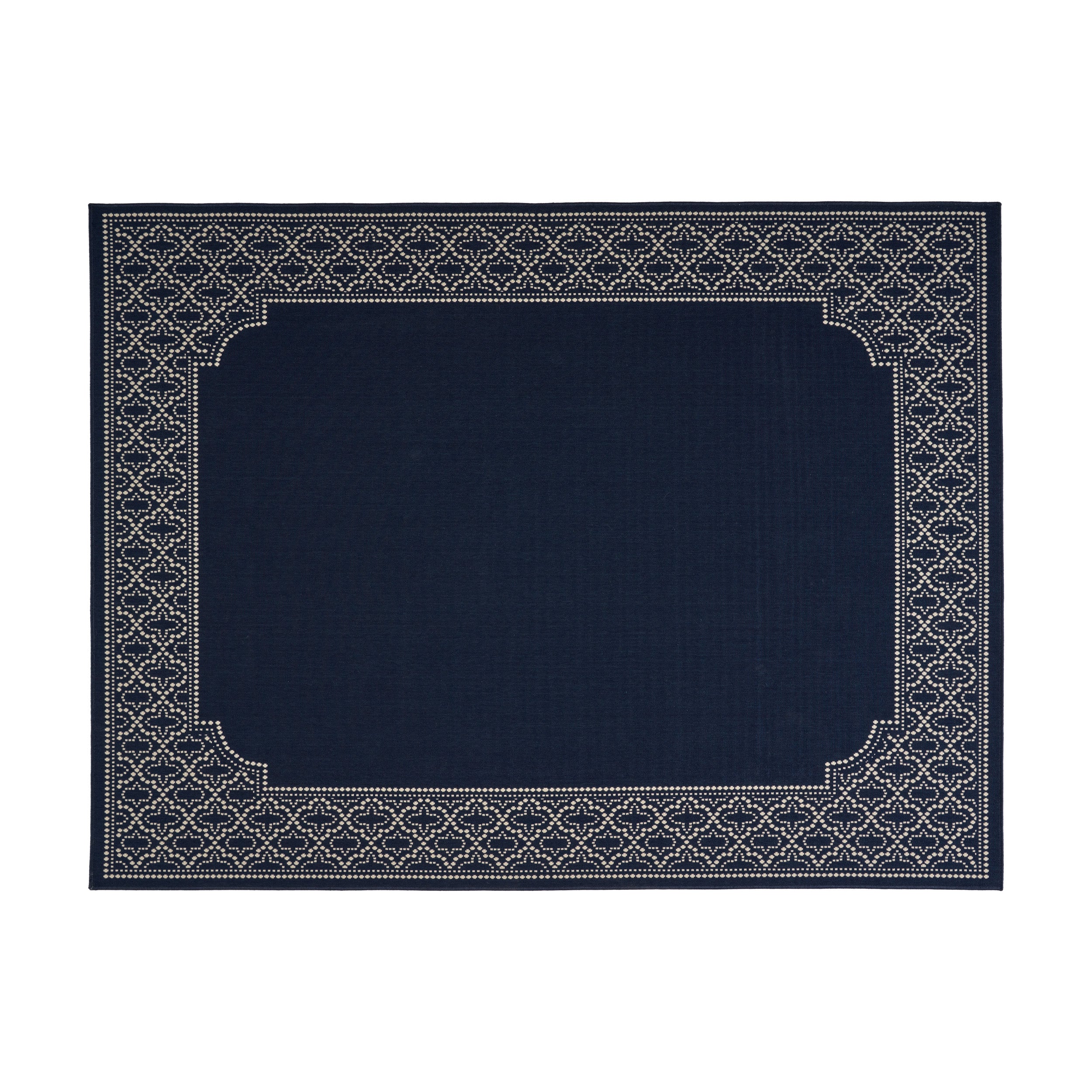 Madeline Outdoor Border Area Rug, Navy and Ivory