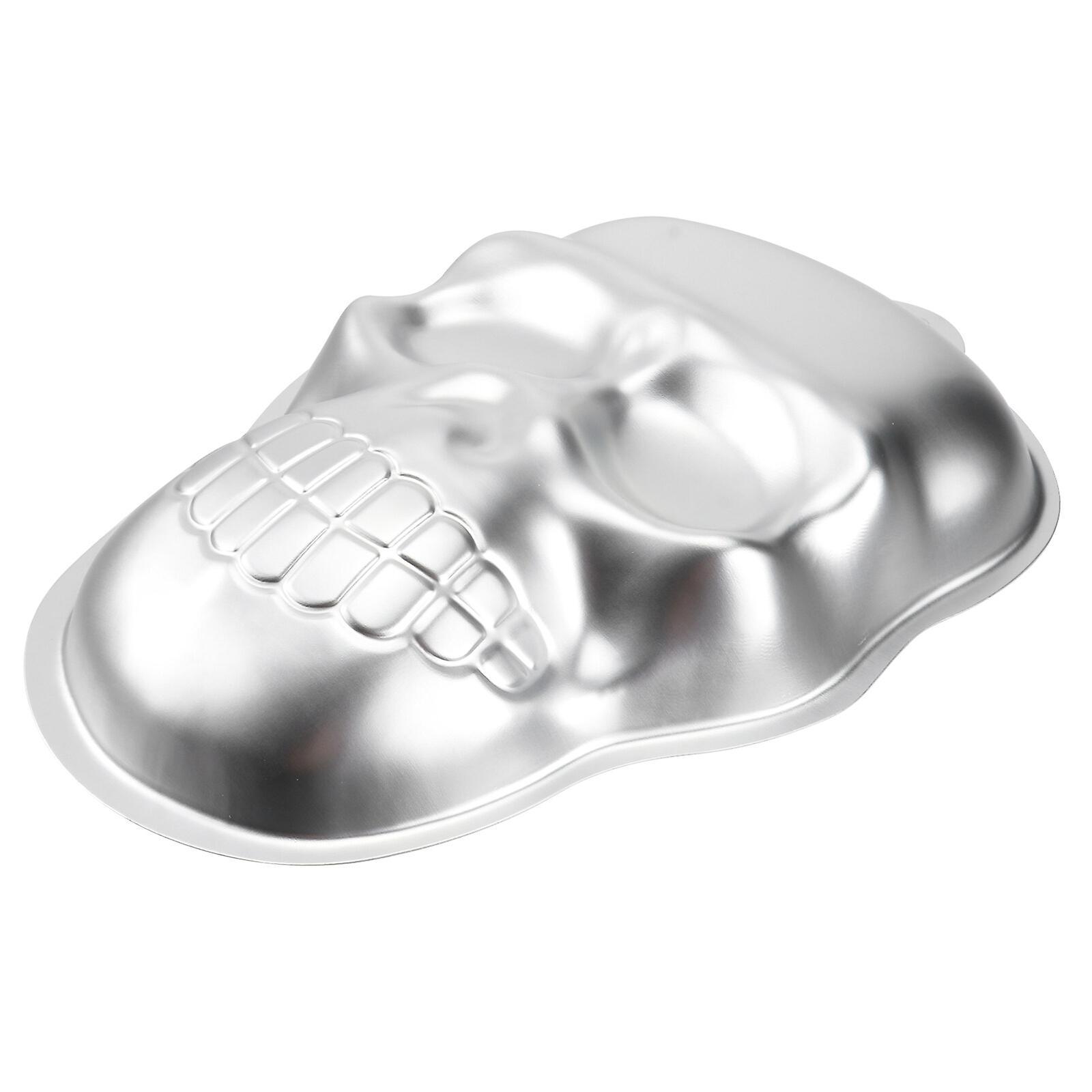 Halloween Aluminum Skull Head Cake Chocolate Fondant Candy Mold Mould Baking Mold (silver)