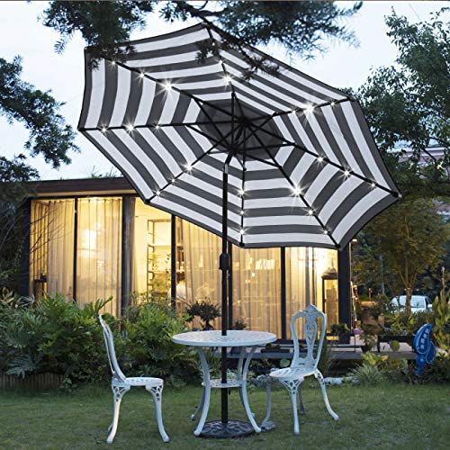 Sunnyglade 9′ Solar LED Lighted Patio Umbrella with 8 Ribs/Tilt Adjustment and Crank Lift System (Black)