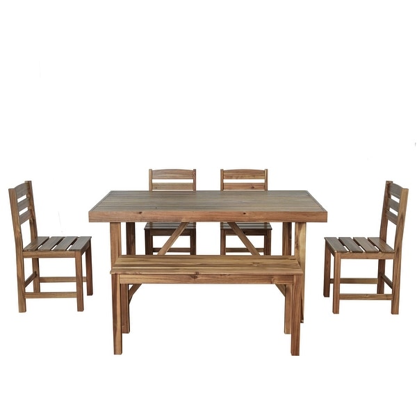 6Piece Patio Outdoor Acacia Wood Table and Chair Set With Bench