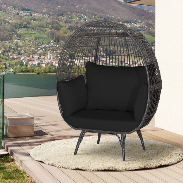 Costway Patio Oversized Rattan Wicker Egg Chair Lounge Basket 4 Cushion Indoor amp Outdoor